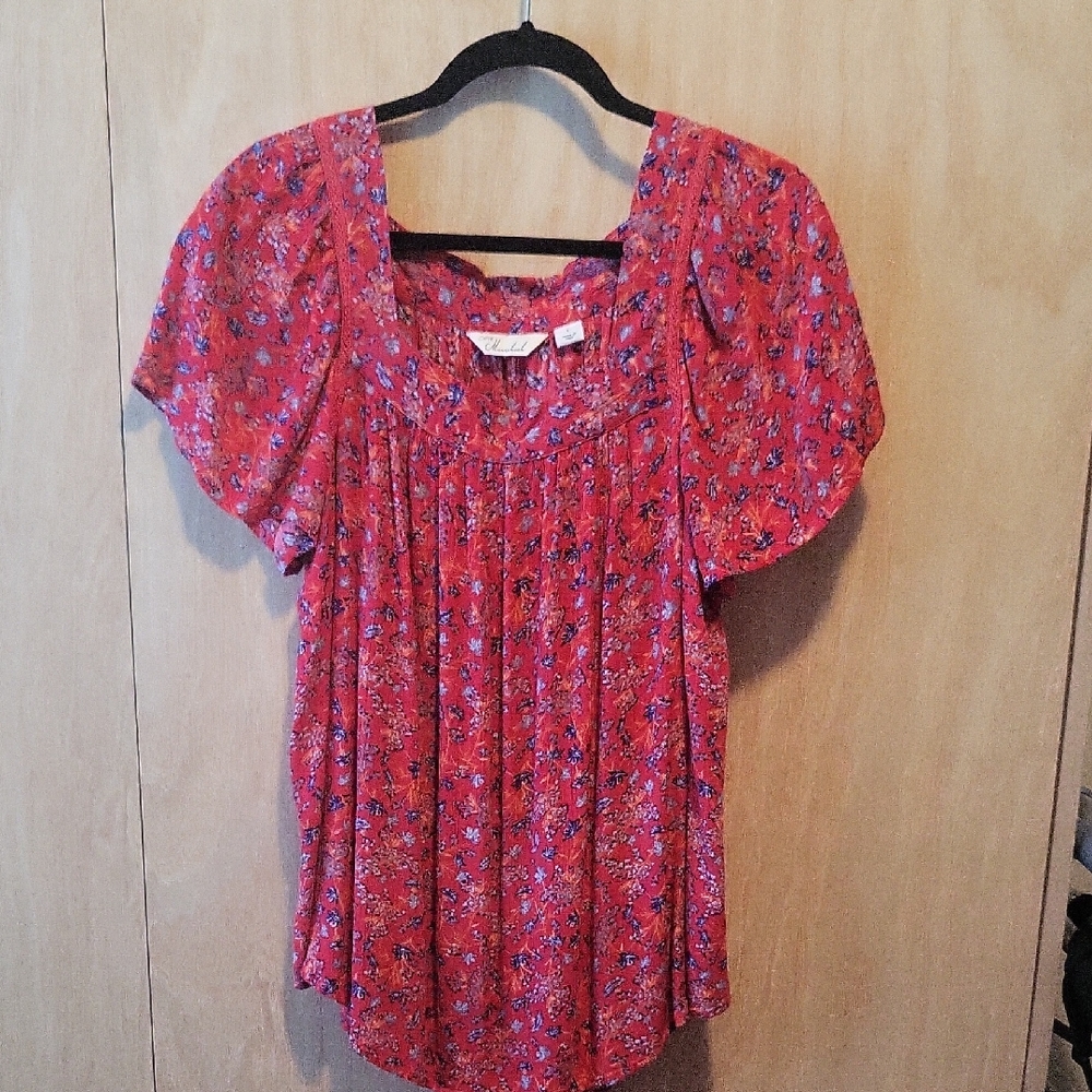 Caffe Marrahish Red Puff Sleeve Smocked Blouse